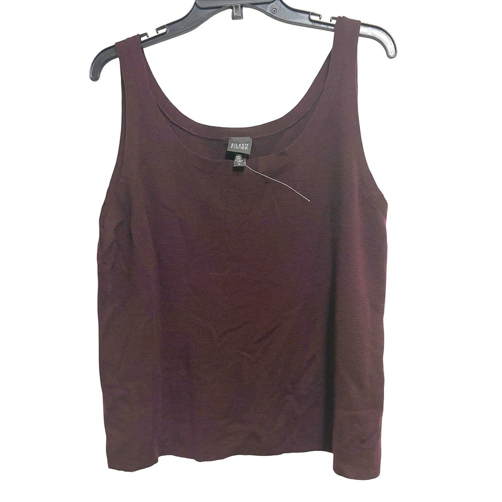 NWT Eileen Fisher Jewel Neck Shell Casis Plum Merino Wool Knit Tank Top XL NEW